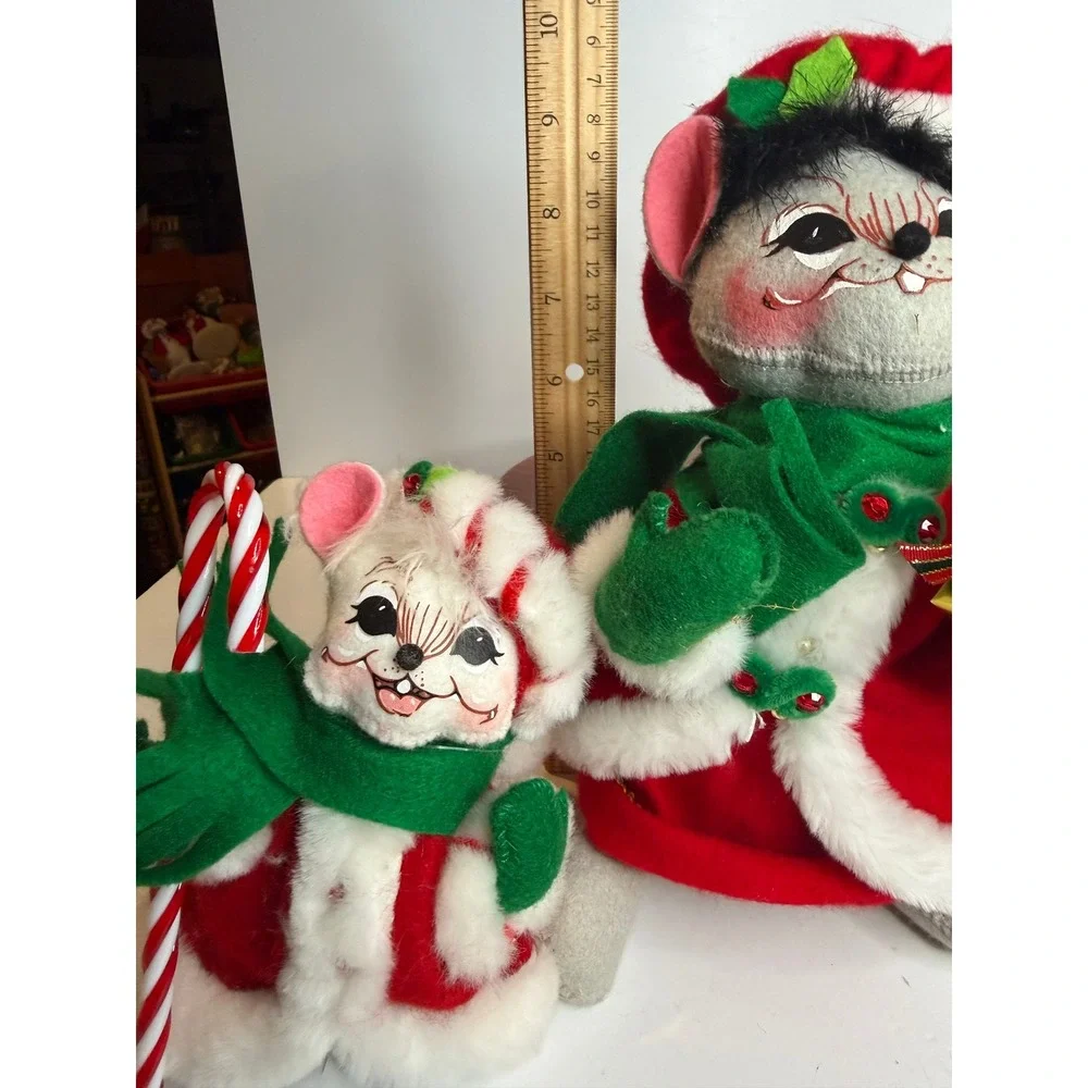 Vintage Annalee Christmas Mice Set Holiday Mouse Pair Candy Cane Gift 2008